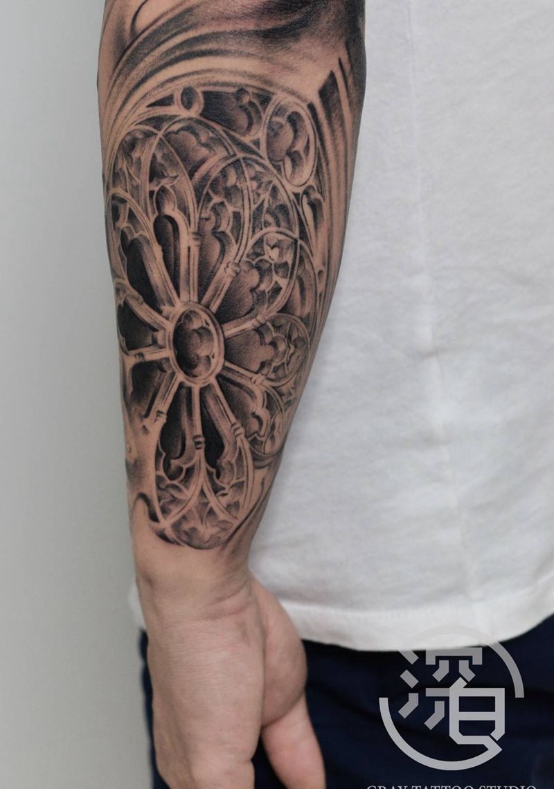 巴洛克建筑纹身图片_手臂手部欧美写实巴洛克纹身图案