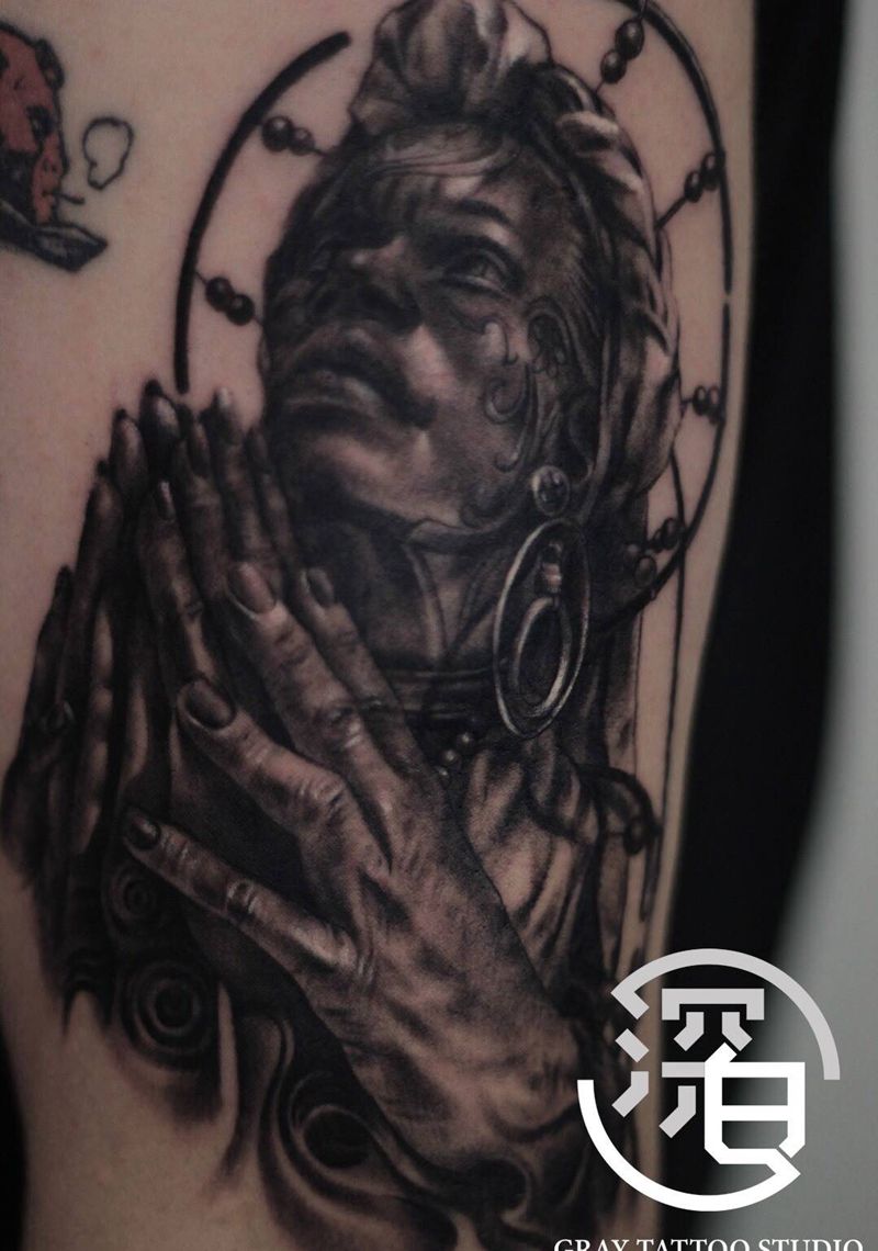 池田朗人雕塑作品纹身图片_手臂欧美写实雕塑纹身图案