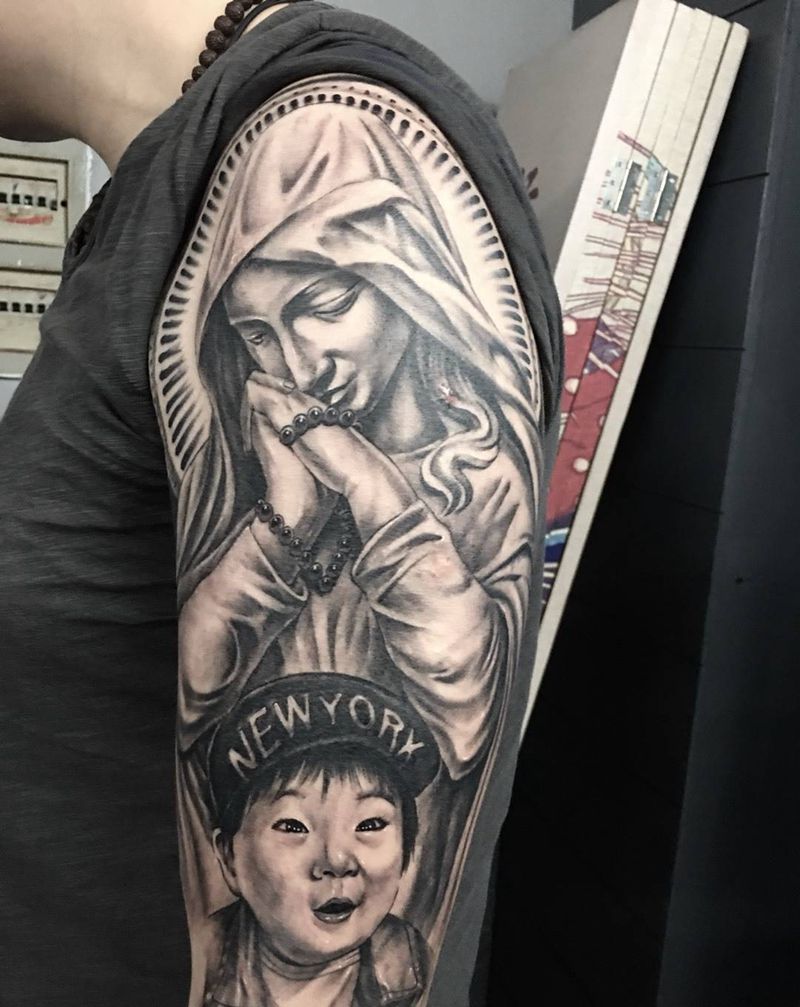 圣母加肖像纹身图片