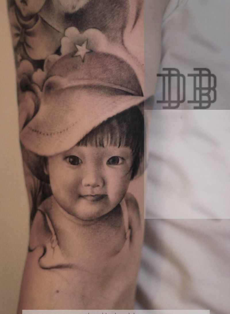 小女孩肖像设计纹身图片_手臂手部欧美写实美女纹身图案