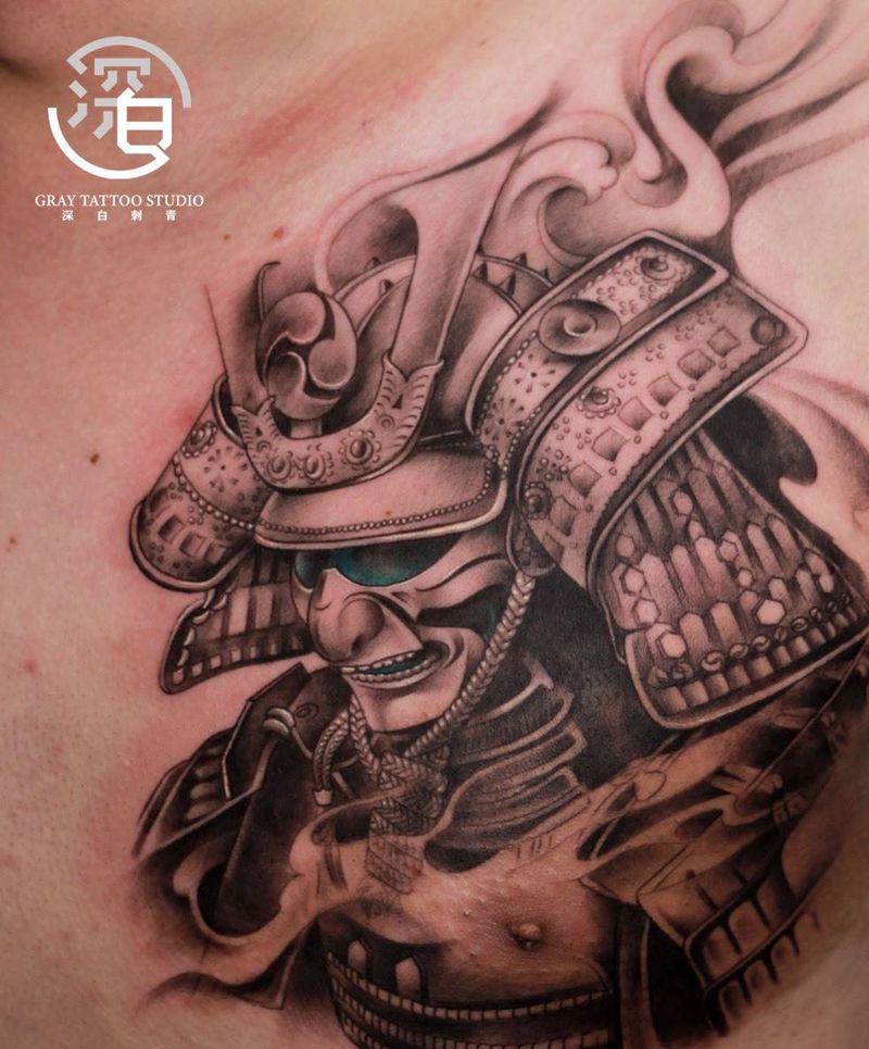 武士纹身图片_胸部新传统武士纹身图案