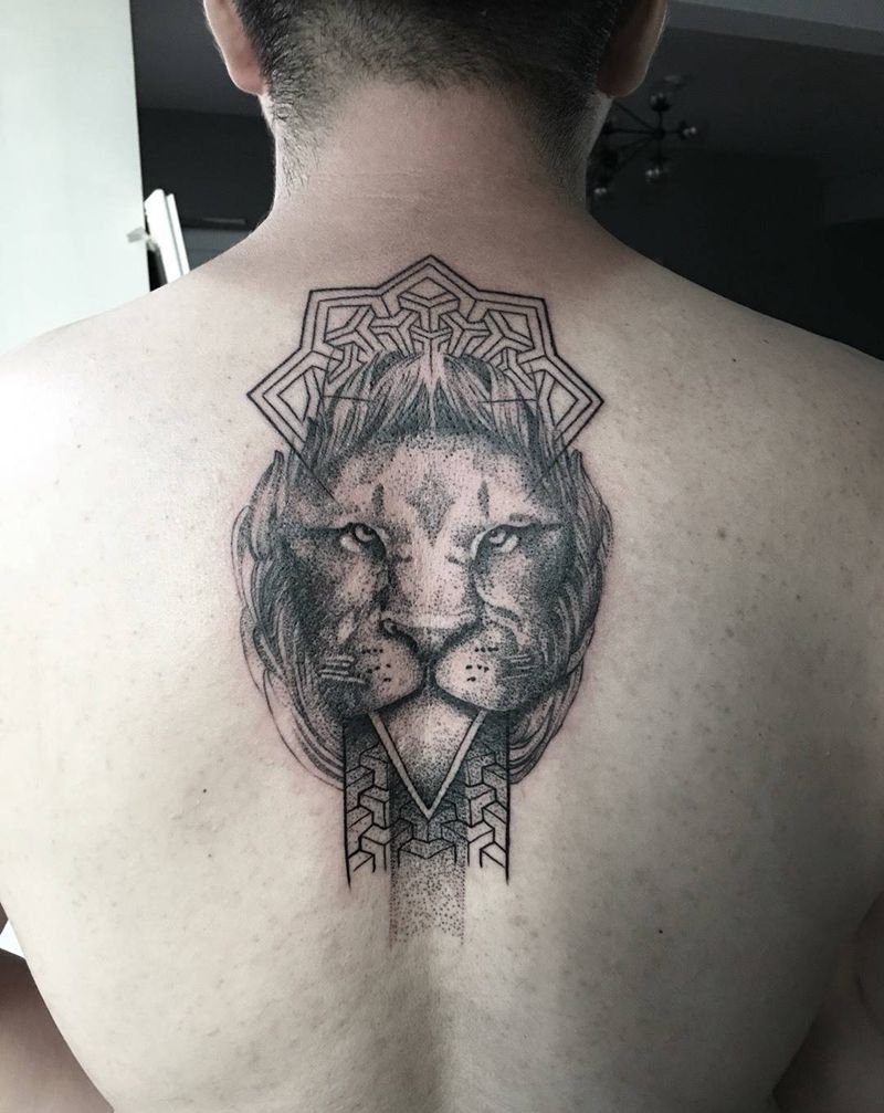 点刺 狮纹身图片