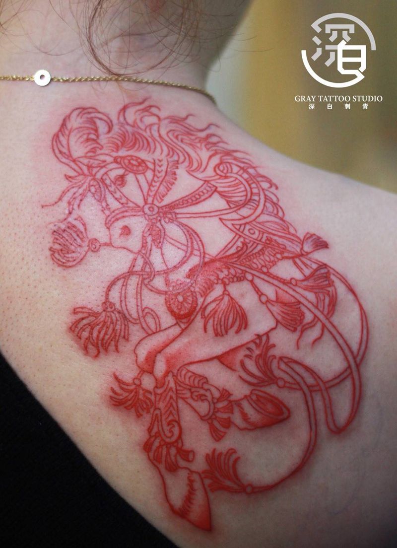 马纹身图片_背部肩部欧美写实马纹身图案