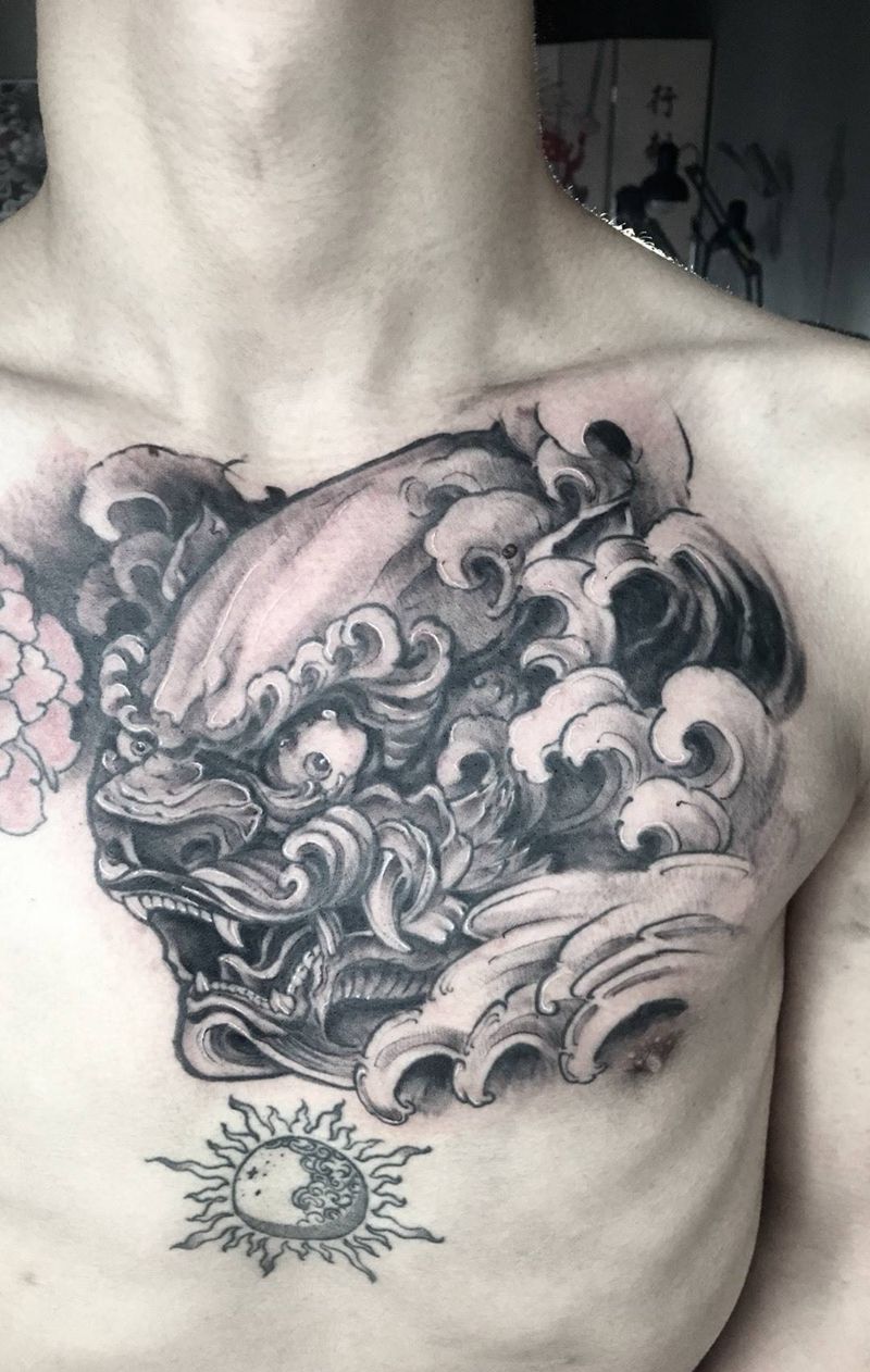 唐狮遮盖作品纹身图片