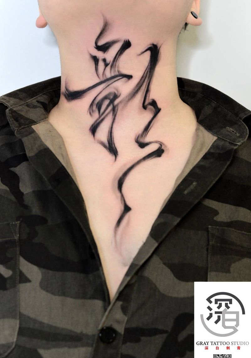 原创设计中国字纹身图片_颈部毛笔字纹身图案