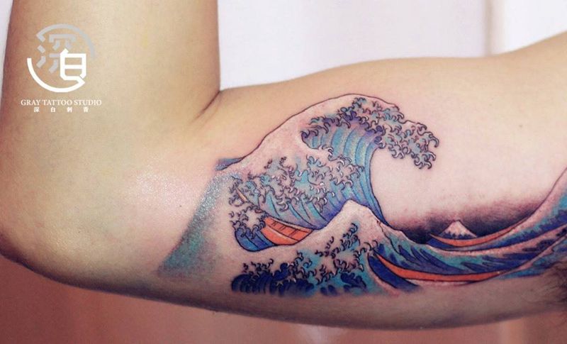 浮世绘浪纹身图片_手臂手部新传统浪纹身图案