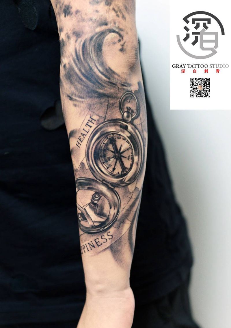 航海题材包臂纹身图片_手臂欧美写实纹身图案