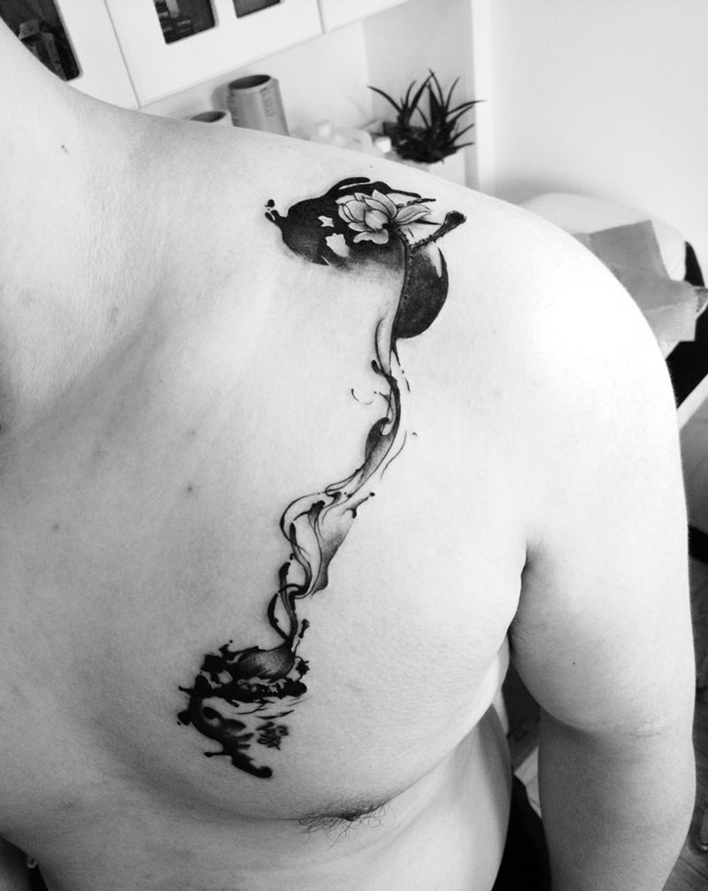 水墨莲花、遮盖纹身图片