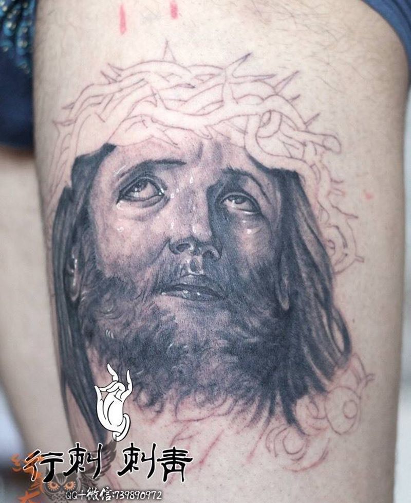 耶稣未完成纹身图片_肖像宗教纹身图案