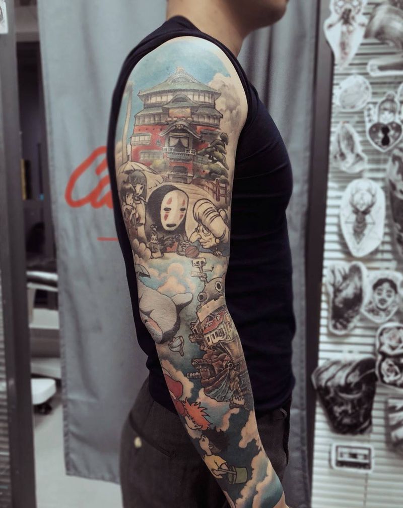 宫崎骏花臂纹身图片_原创插画纹身图案