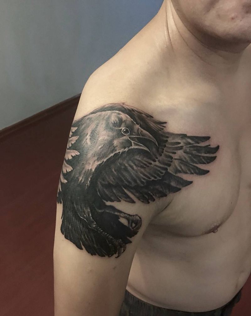 大臂遮盖 飞鸟纹身图片