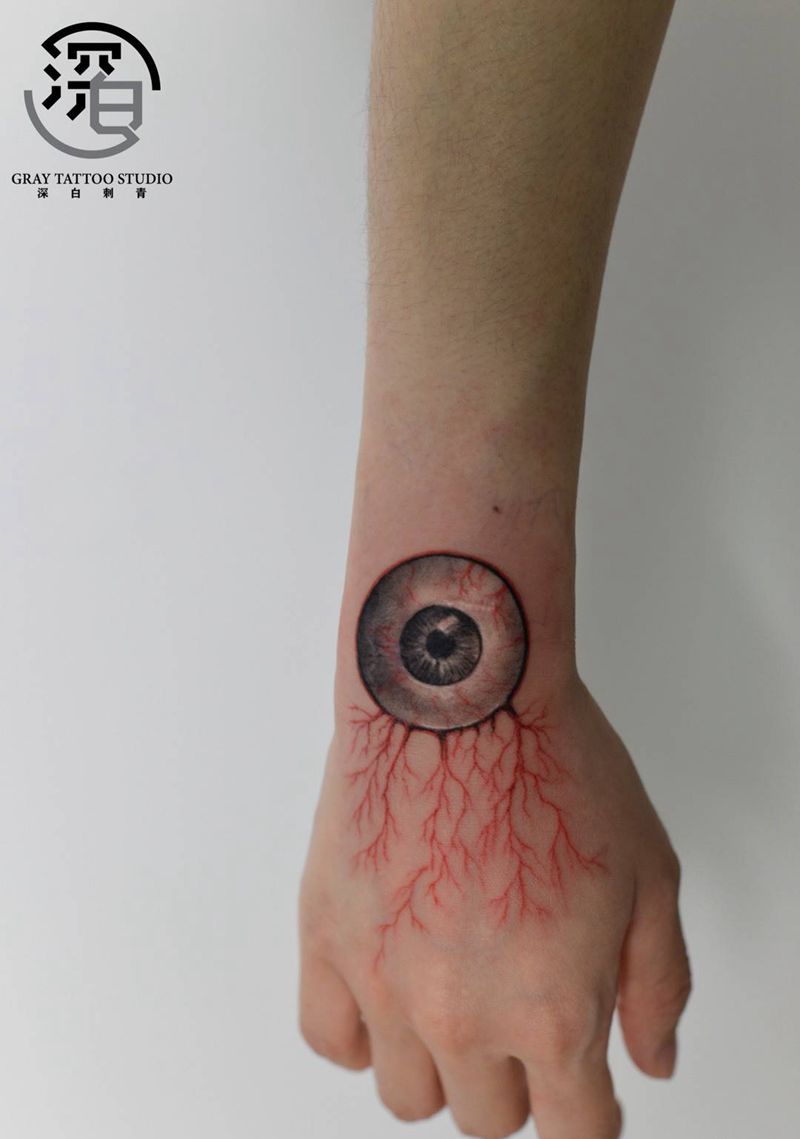 原宿眼球纹身图片_手部手臂欧美写实眼睛纹身图案