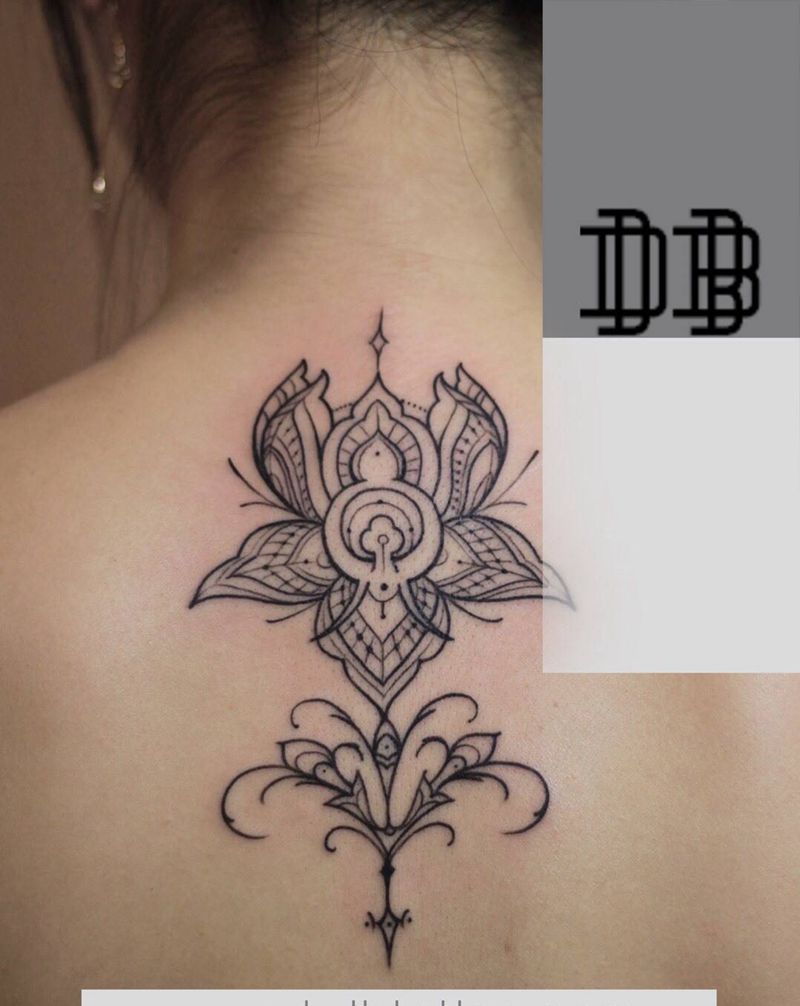 梵花纹身图片_手臂腿部点刺几何梵花纹身图案