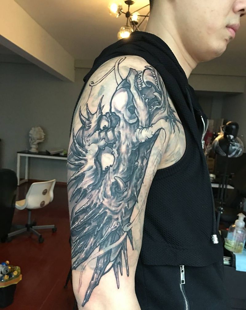 大臂龙 未完成纹身图片