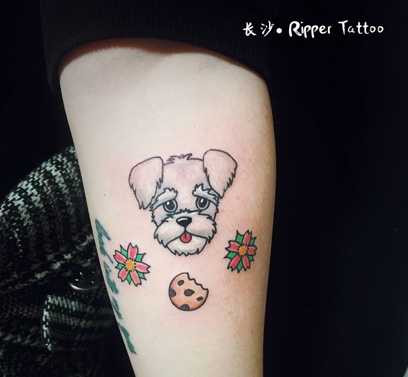 狗狗纹身图片_手臂New School纹身图案