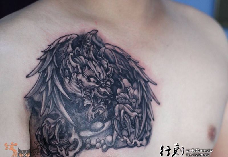 貔貅纹身图片_传统鬼神宗教纹身图案