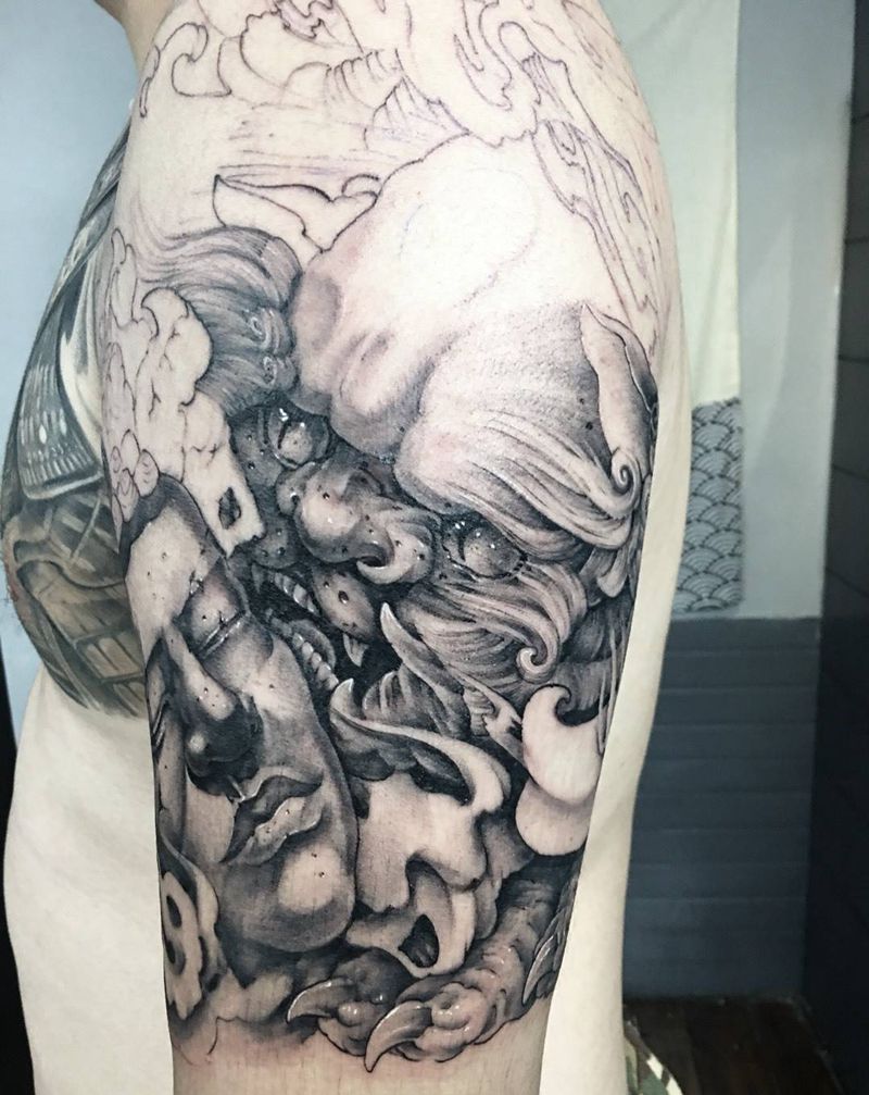 唐狮 未完成纹身图片