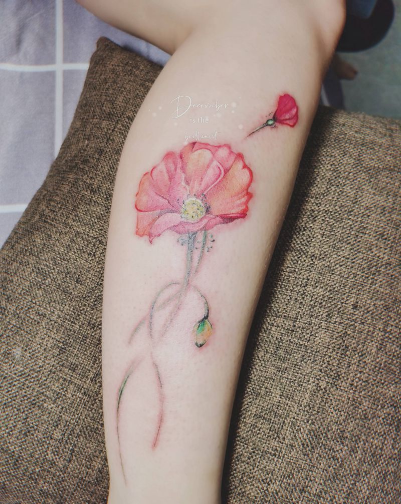 罂粟花纹身图片_腿部纹身图案