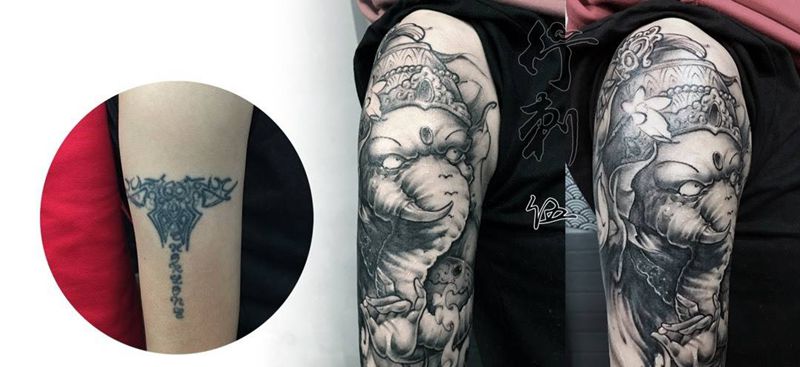 遮盖象神纹身图片