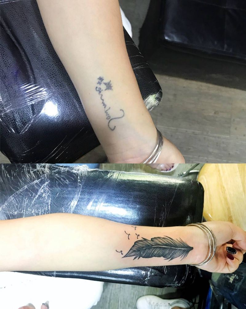 羽毛 遮盖纹身图片