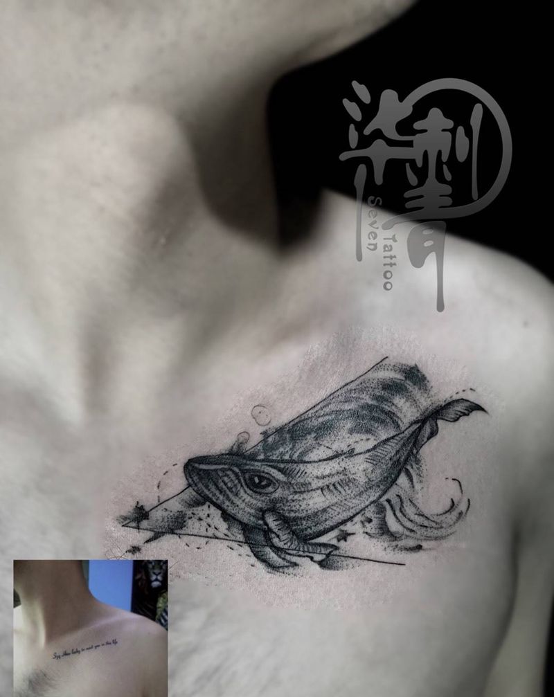 遮盖纹身图片_成品胸部欧美清新几何动物纹身图案