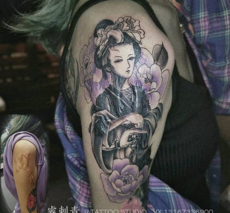 遮盖烫伤纹身图片_水彩纹身图案