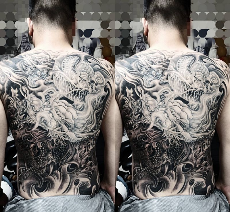 满背纹身纹身图片_背部新传统纹身图案