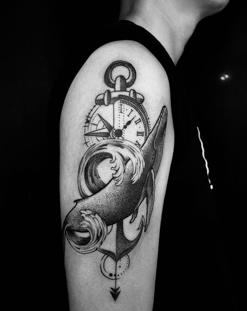 鲸鱼纹身图片_手臂点刺纹身图案