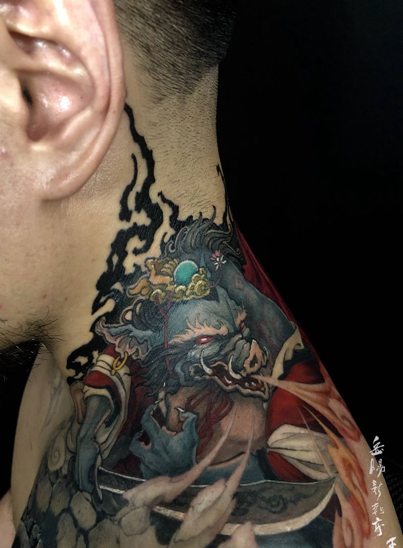 千手作品纹身图片_肩部颈部新传统二十八星宿彩色纹身图案