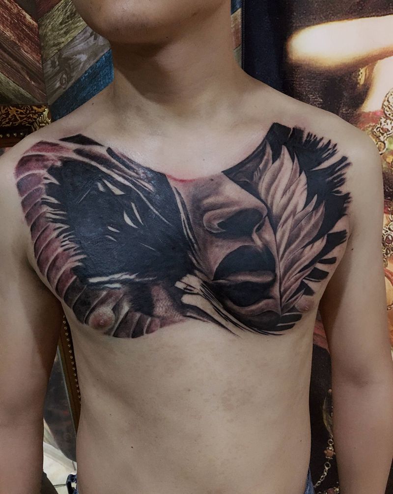 旧纹身遮盖纹身图片_胸部纹身图案