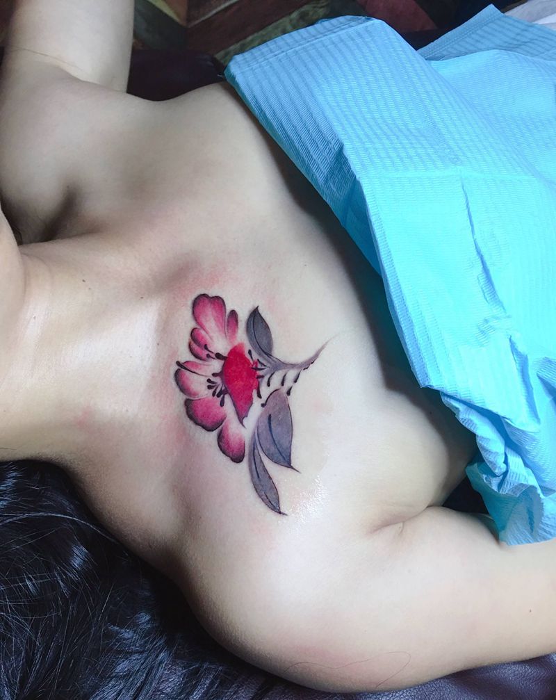 遮盖半永久纹身纹身图片_胸部纹身图案