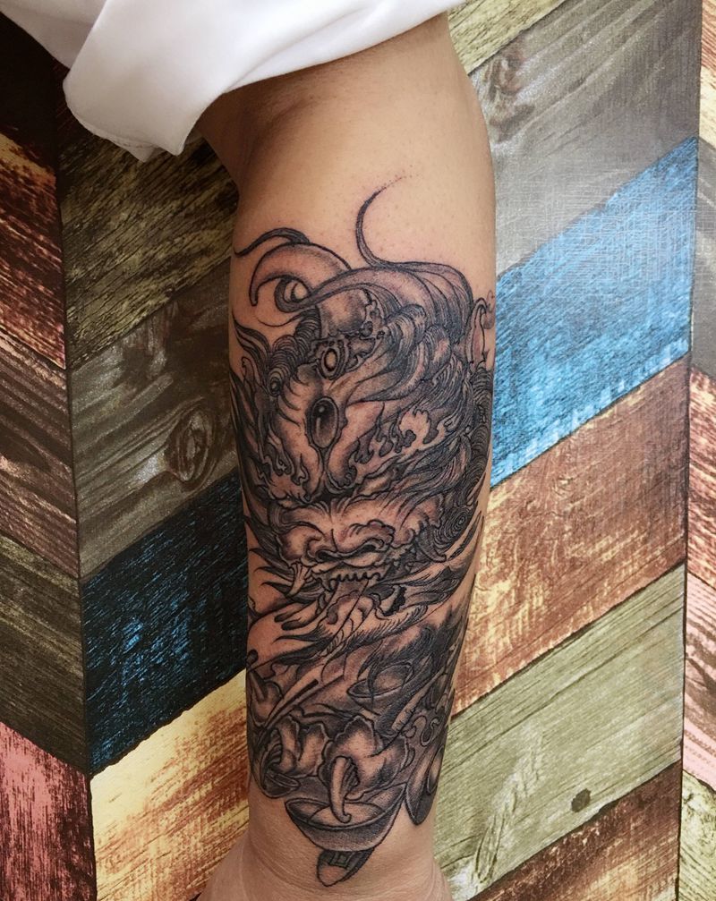 唐狮纹身图片_手臂纹身图案