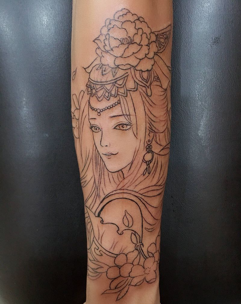 艺妓线条纹身图片_手臂纹身图案