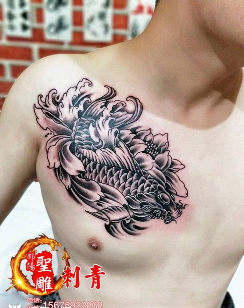 莲花鲤鱼纹身图片