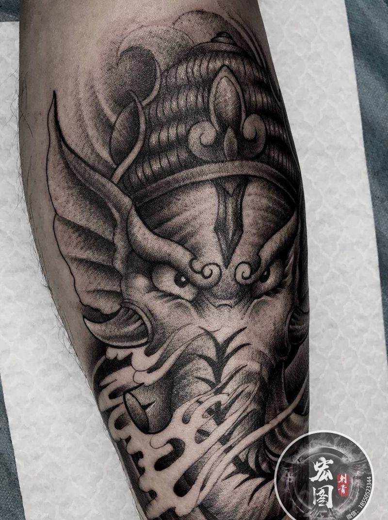 象神纹身图片_脚部腿部新传统纹身图案