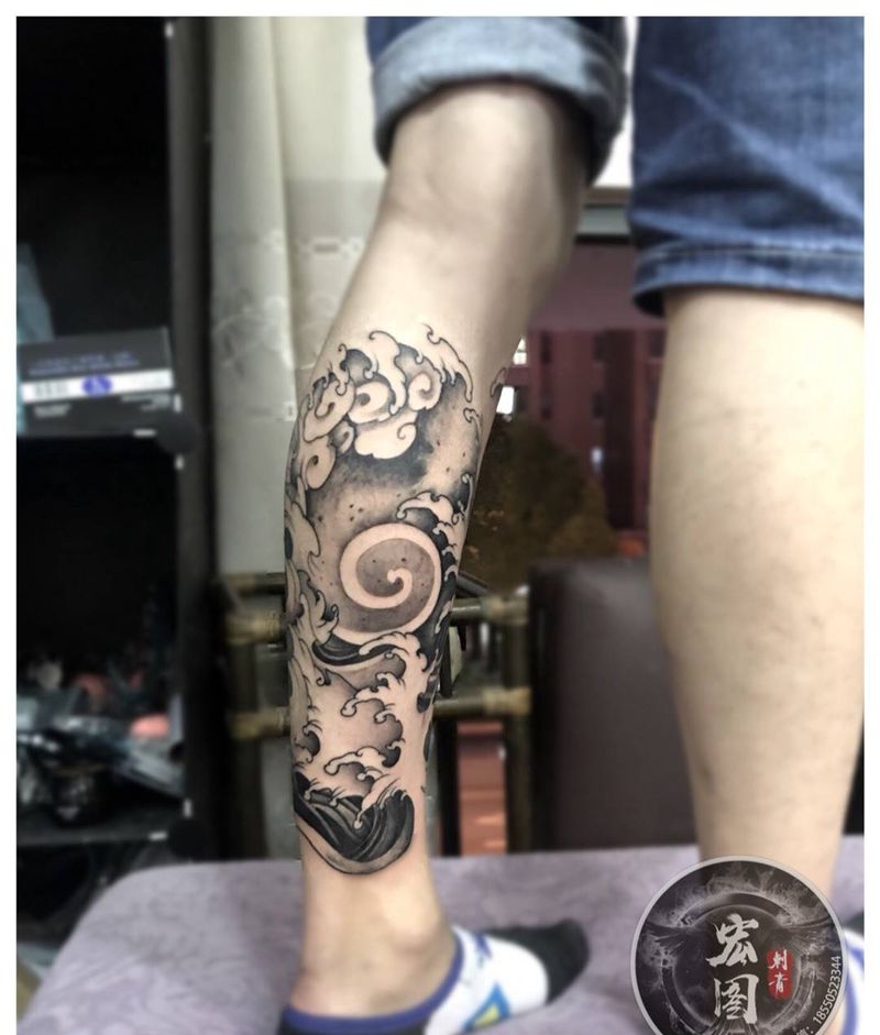 般若小浪腿纹身图片_成品腿部脚部传统鬼神人物静物原创纹身图案