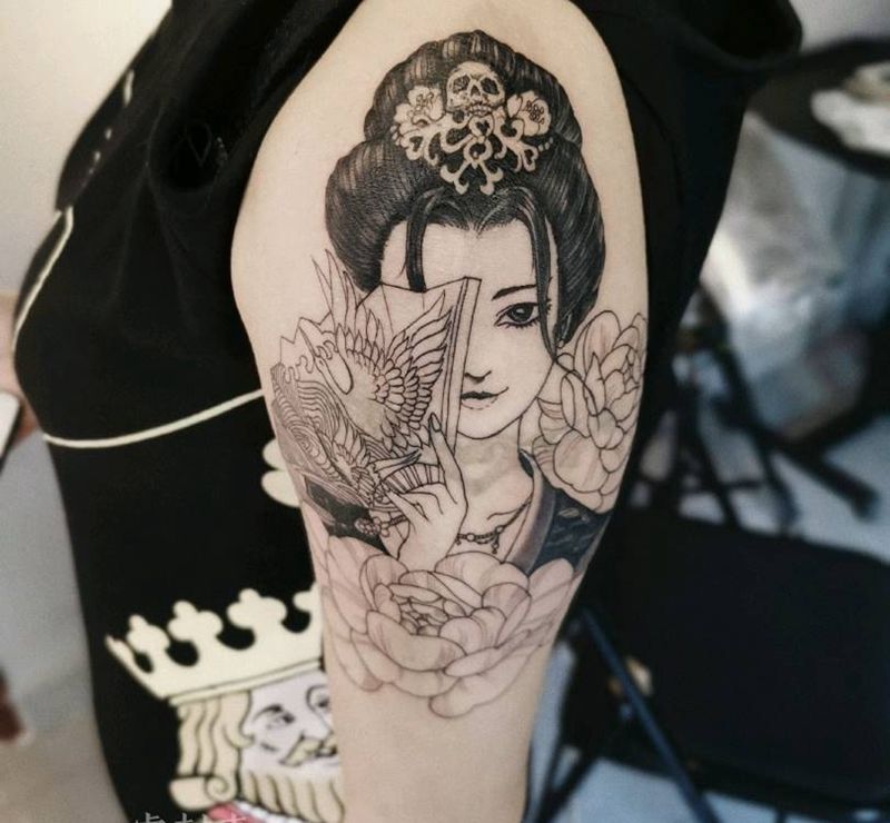 艺妓遮盖纹身图片_新传统纹身图案