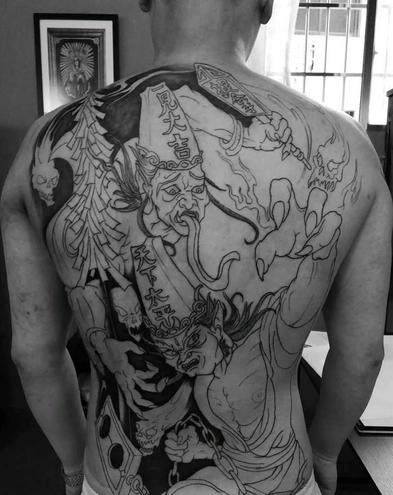 黑白无常未完成纹身图片