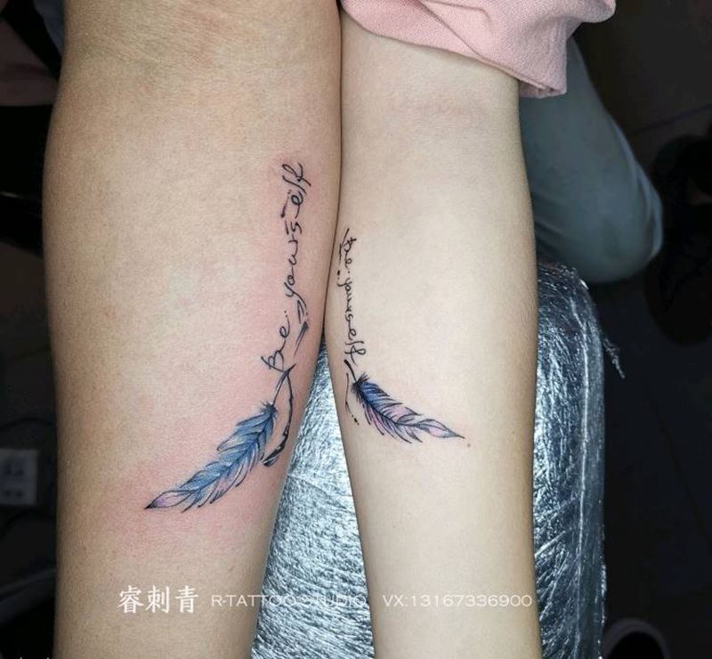 情侣水彩羽毛纹身纹身图片