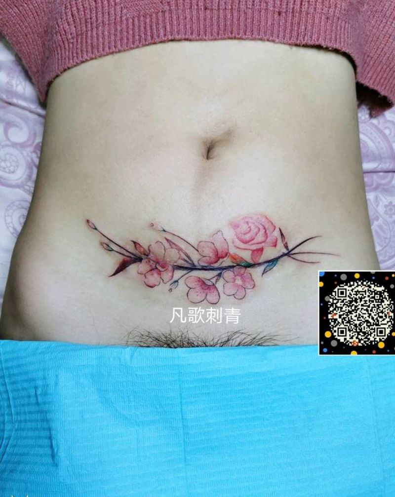 剖腹产遮盖纹身图片_腹部纹身图案