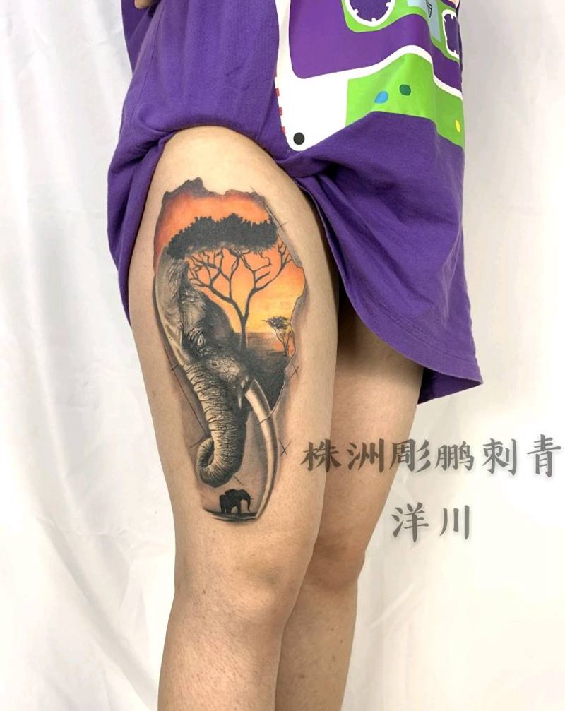 123纹身图片_腿部欧美写实纹身图案