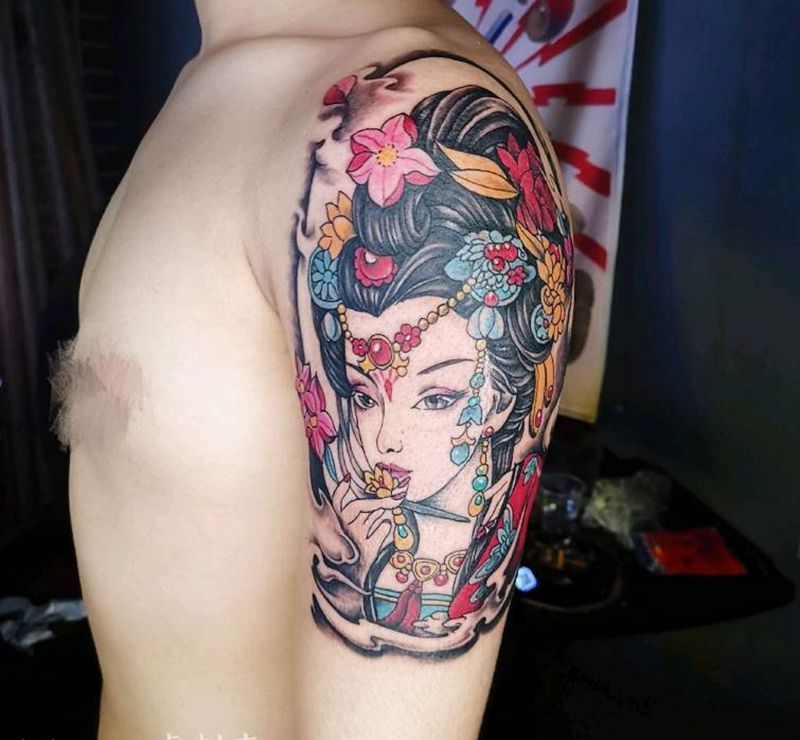 艺妓纹身图片_手臂新传统纹身图案