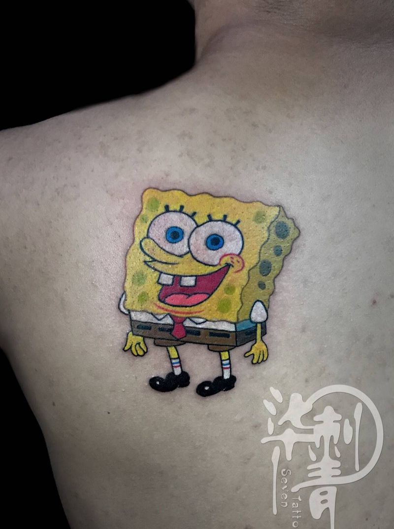 海绵宝宝纹身图片_成品肩部背部欧美清新动物贴纸纹身图案