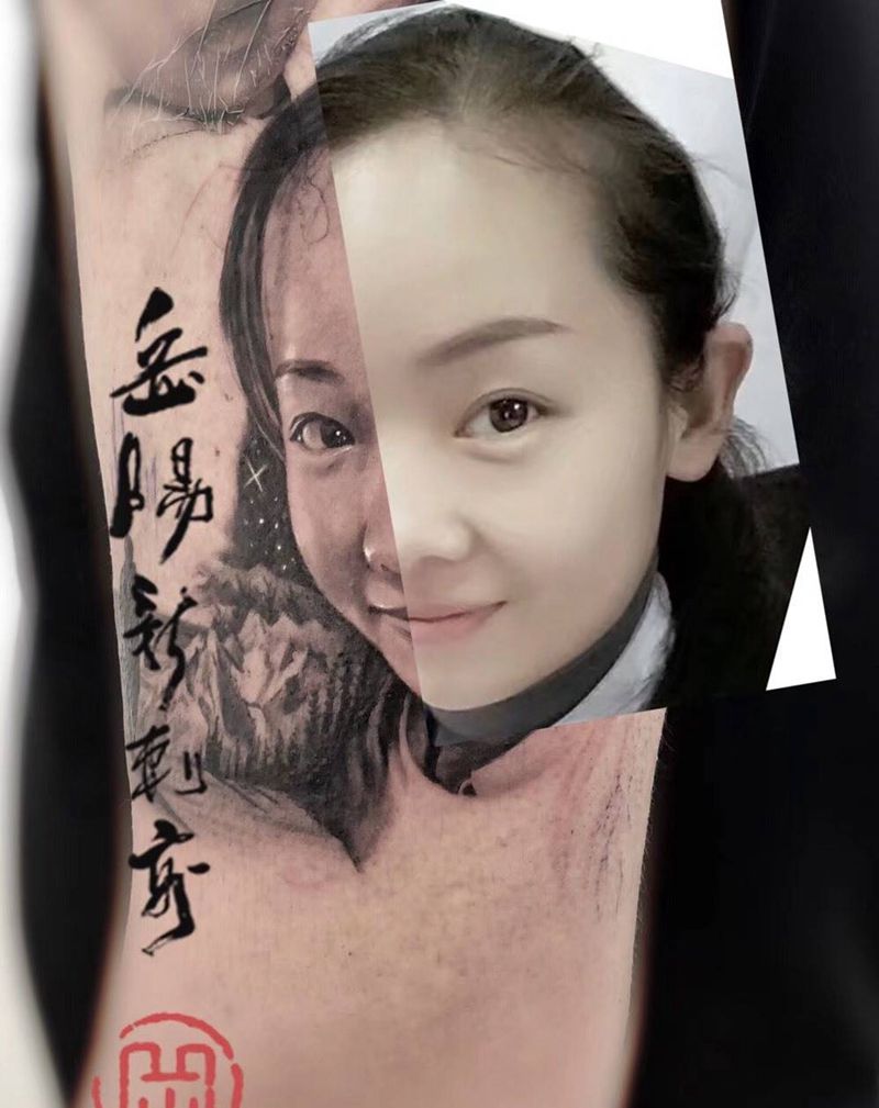 卓青作品纹身图片_成品欧美写实肖像手臂胸部原创人物纹身图案
