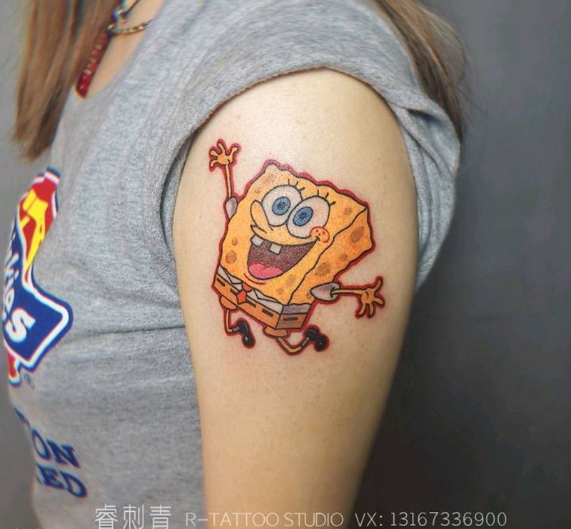 海绵宝宝纹身图片_手臂New School纹身图案