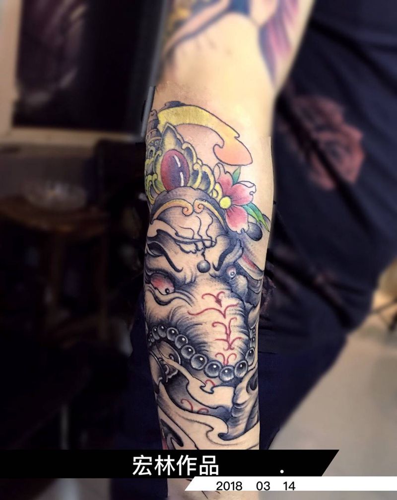 象神纹身图片_成品手部手臂传统习俗清新动物宗教鬼神纹身图案
