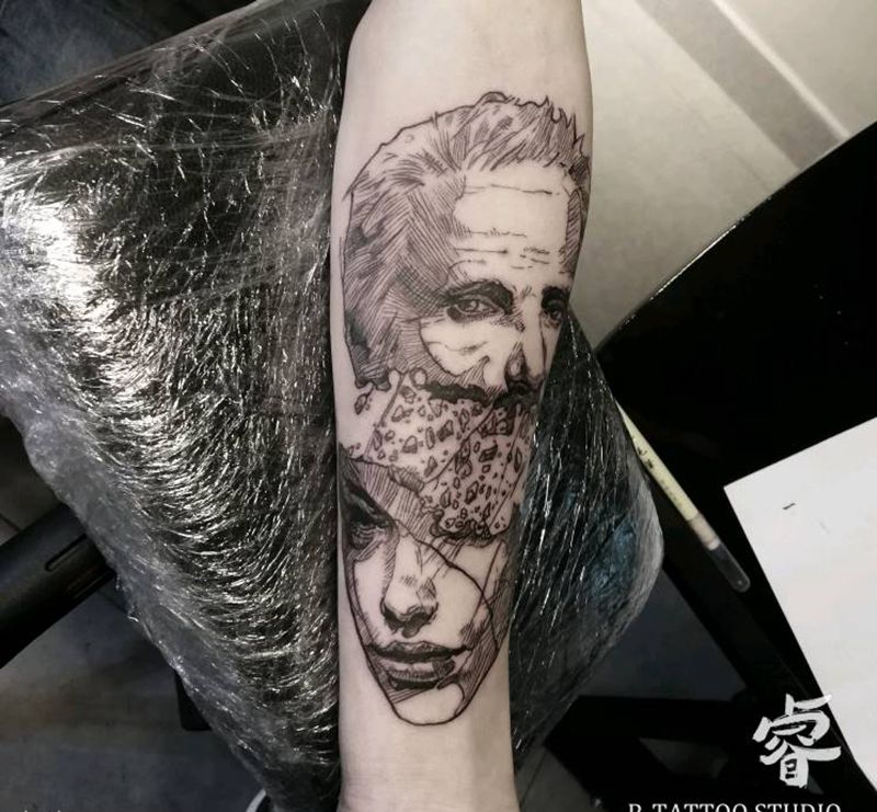 几何肖像纹身图片