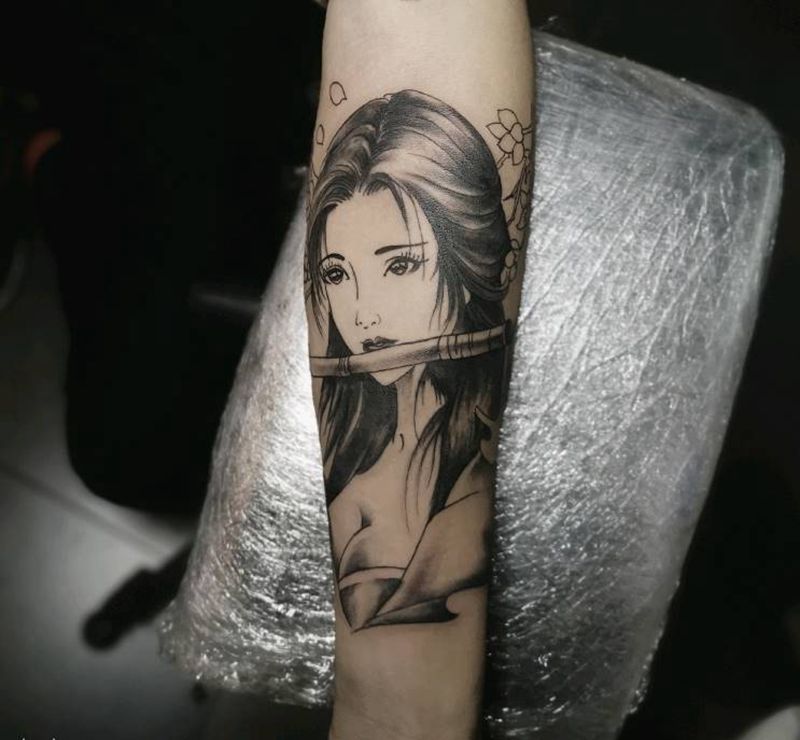 艺妓纹身图片_手臂新传统纹身图案