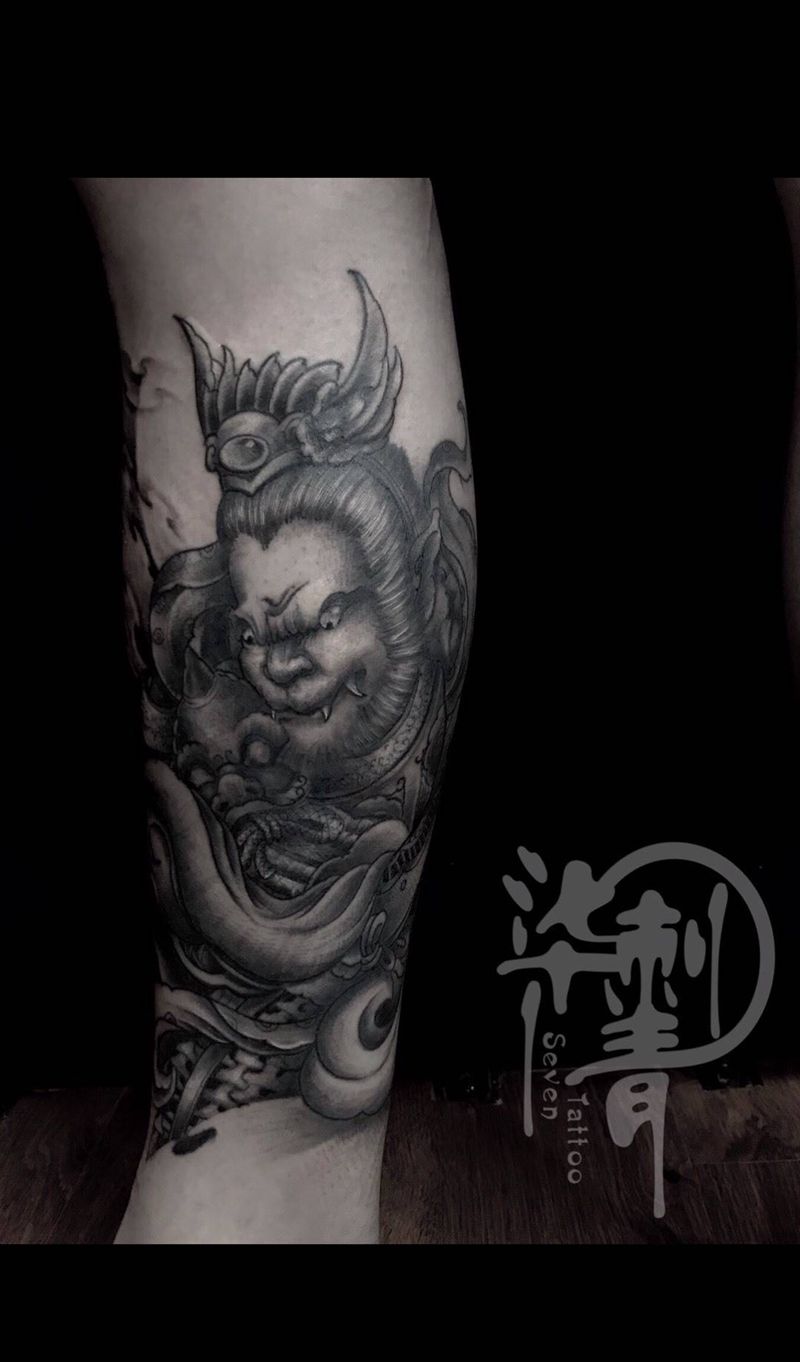 猴子纹身图片_成品脚部腿部传统写实动物字符静物宗教纹身图案