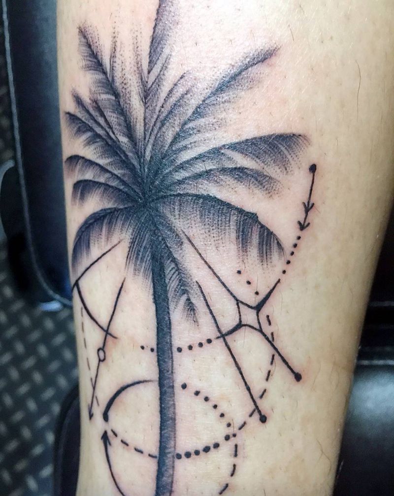 椰子树纹身图片_脚部腿部几何植物静物纹身图案